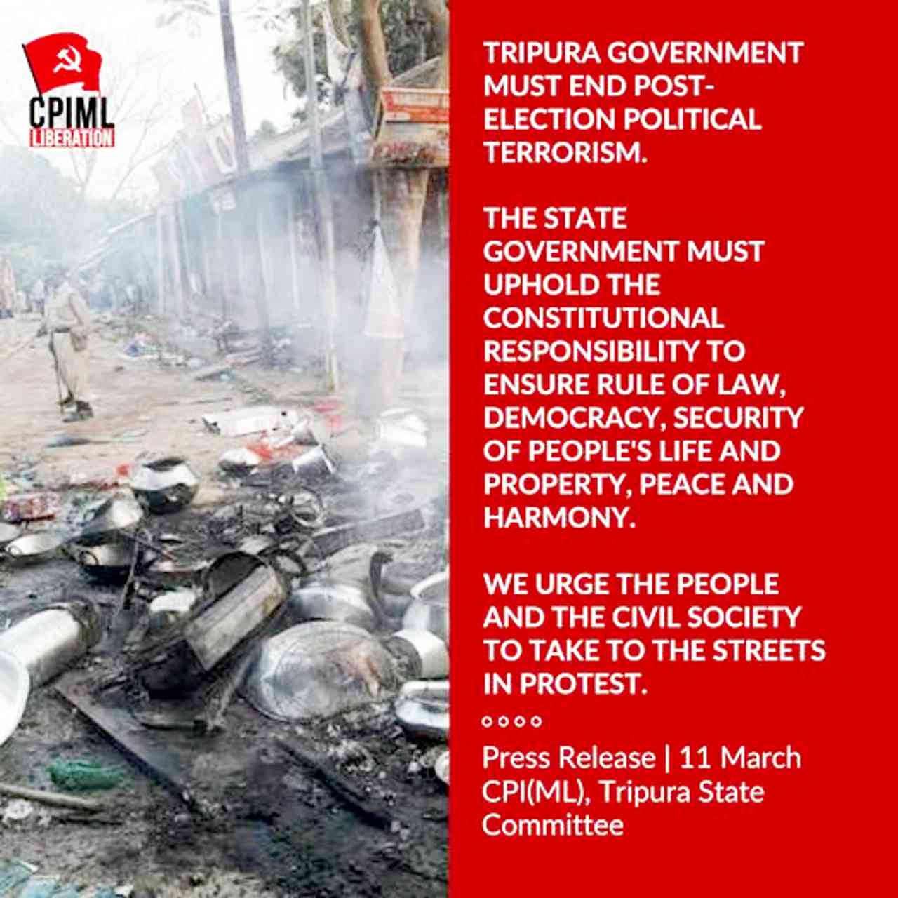 Tripura Government must End Post-election Political Terrorism 